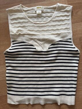 Anthropologie Maeve Cream and Black Striped Knit Tank